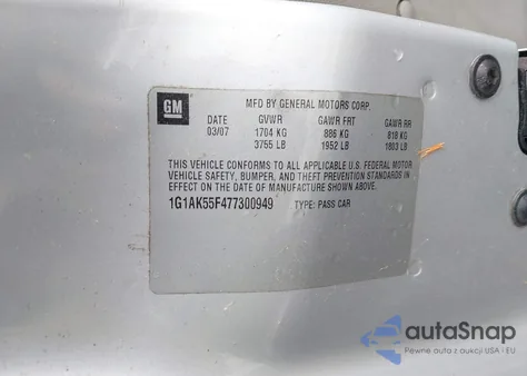 2007 Chevrolet Cobalt Ls из США, поврежденный, VIN 1G1AK55F477300949